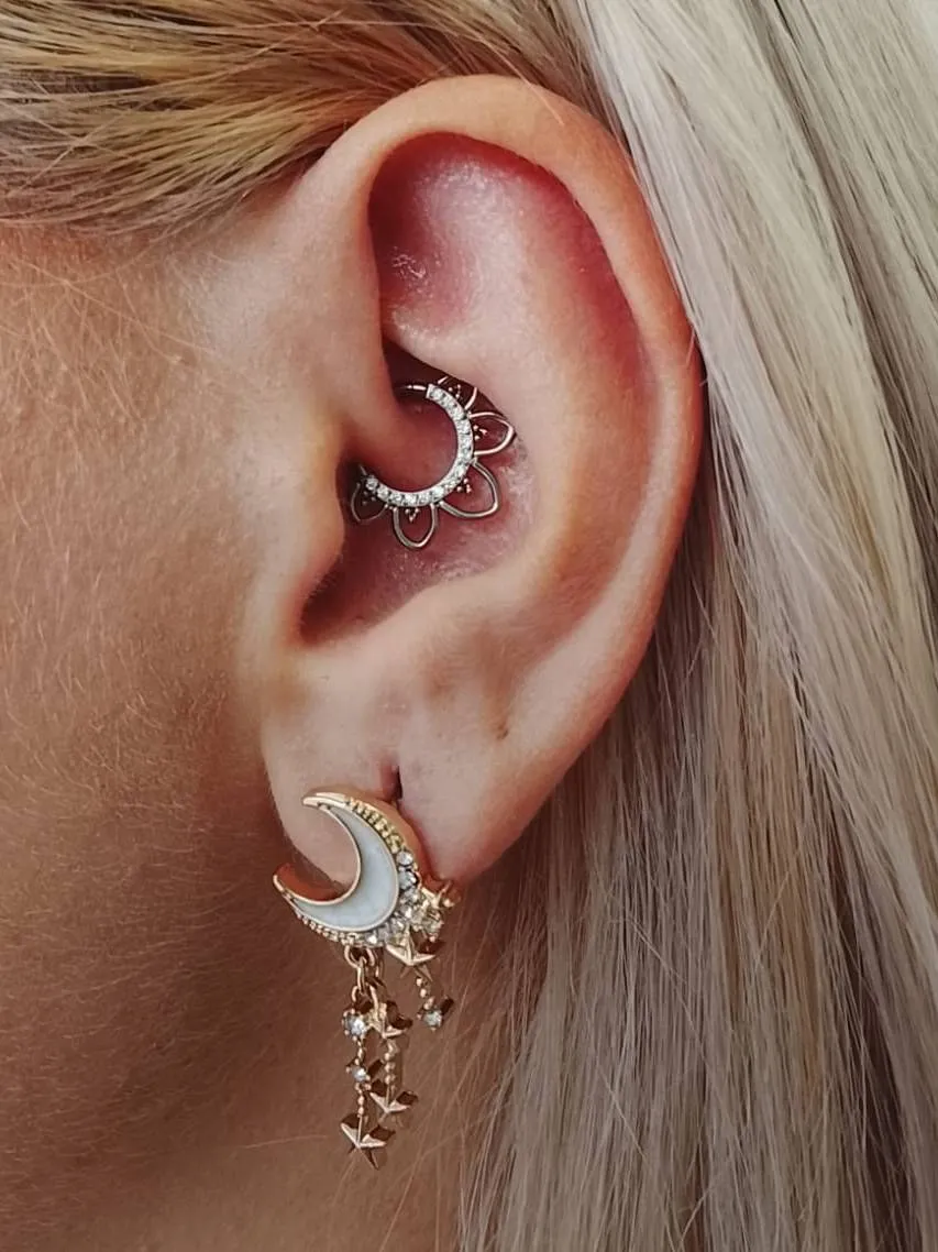 Daith and lobe with moon jewellery